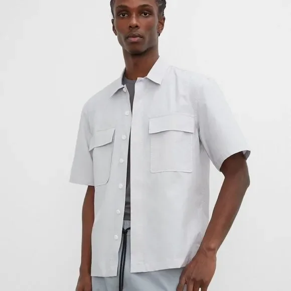 Club Monaco Men's Short Sleeve Utility Shirt Grey - Picture 1 of 8